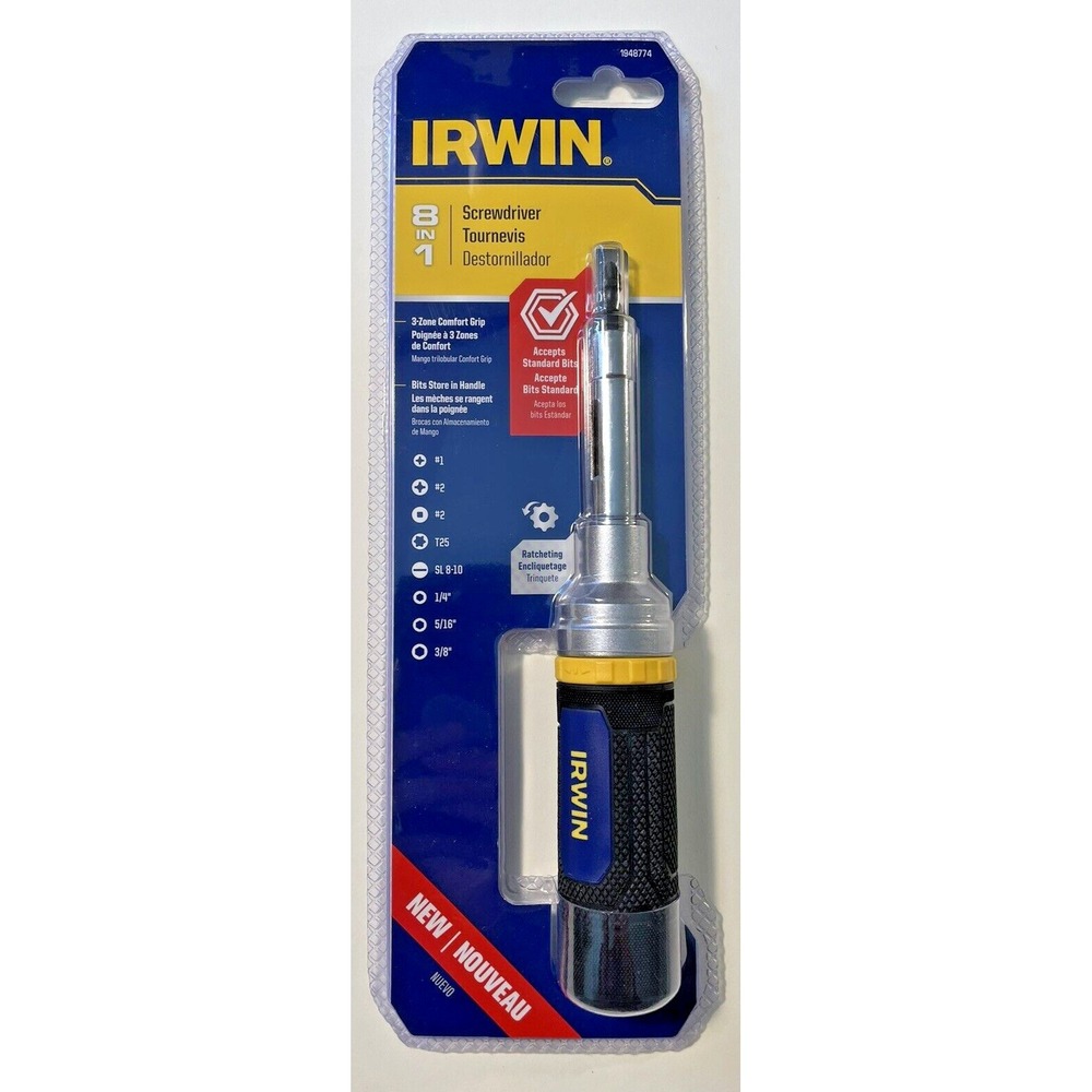 Irwin Tools 1948774 8-in-1 Compact Ratcheting Multi-bit Screwdriver Comfort Grip